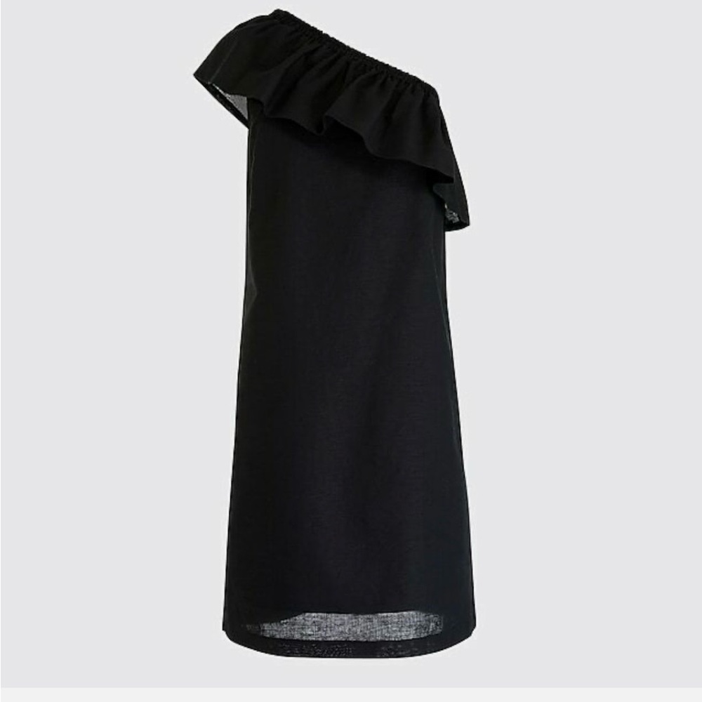 One-Shoulder Black Ruffle Shift Dress - Picture 3 of 3